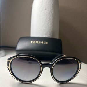 Versace Black with Gold Trim Round Women's Sunglasses